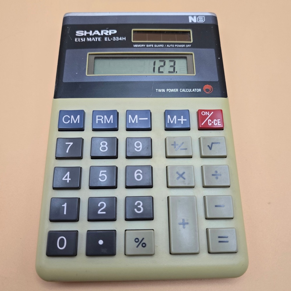 Vintage Sharp Elsi Mate EL-334H Twin Power Solar Battery Desktop Calculator Gray